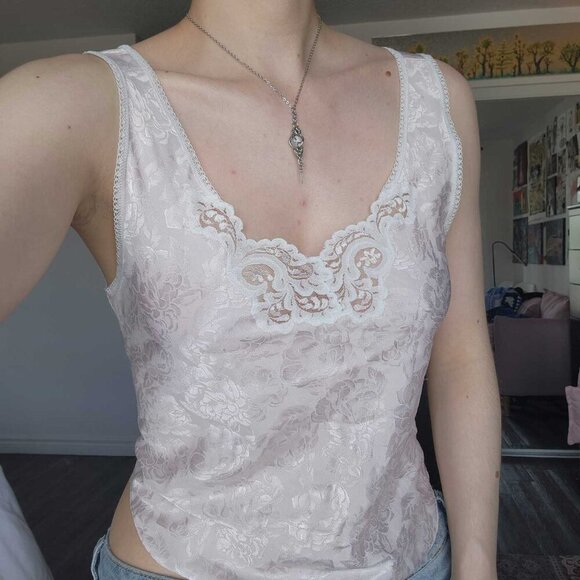 Vintage 90s light pink and white coquette princess lace lingerie top - Picture 7 of 16